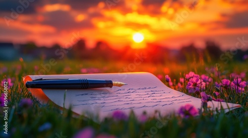 Wallpaper Mural Sunset letter in a meadow Torontodigital.ca