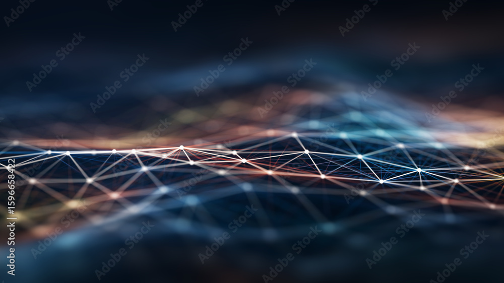 custom made wallpaper toronto digitalFuturistic digital network connection grid on dark background – abstract data communication and AI technology concept