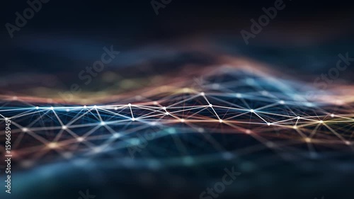 Futuristic digital network connection grid on dark background – abstract data communication and AI technology concept