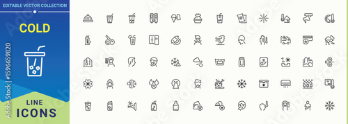Set of Cold line icon. Contains related to condition, vent, temperature, wind and more. UI icons set in a thin style. Cooling line icon set. Vector collections.