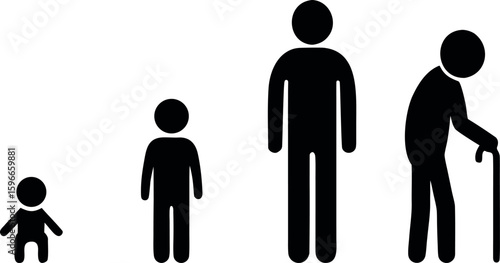 Human life cycle is shown in this black and white stick figure illustration