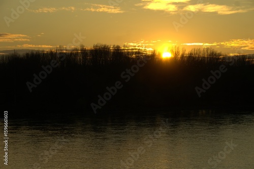 Golden sunset over the Danube river in Bratislava