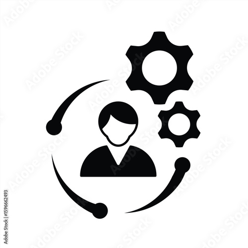 Adaptive man icon for work, job adaptation process, evolutionary leadership concept, thin line symbol on white background, editable stroke. vector illustration