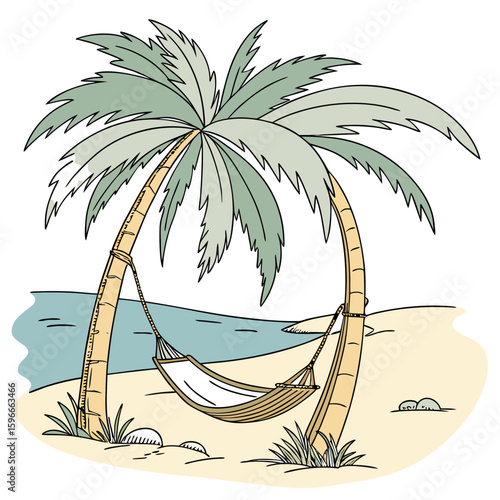 Palm trees with a hammock on a tropical beach