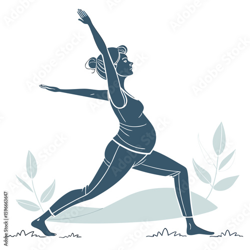 Pregnant woman doing yoga in a warrior pose