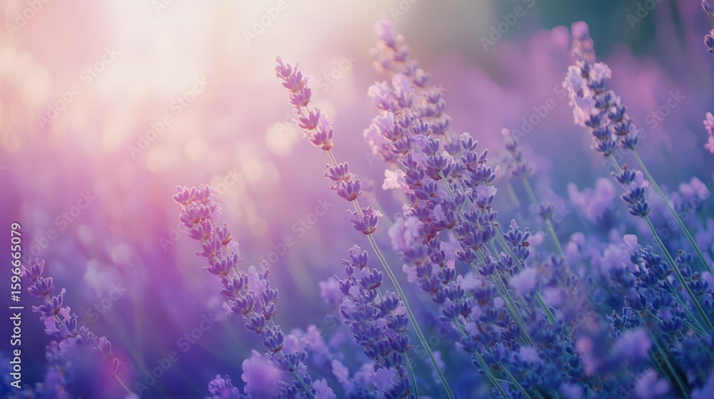 Fototapeta premium Delicate lavender blooms bathed in sunlight.