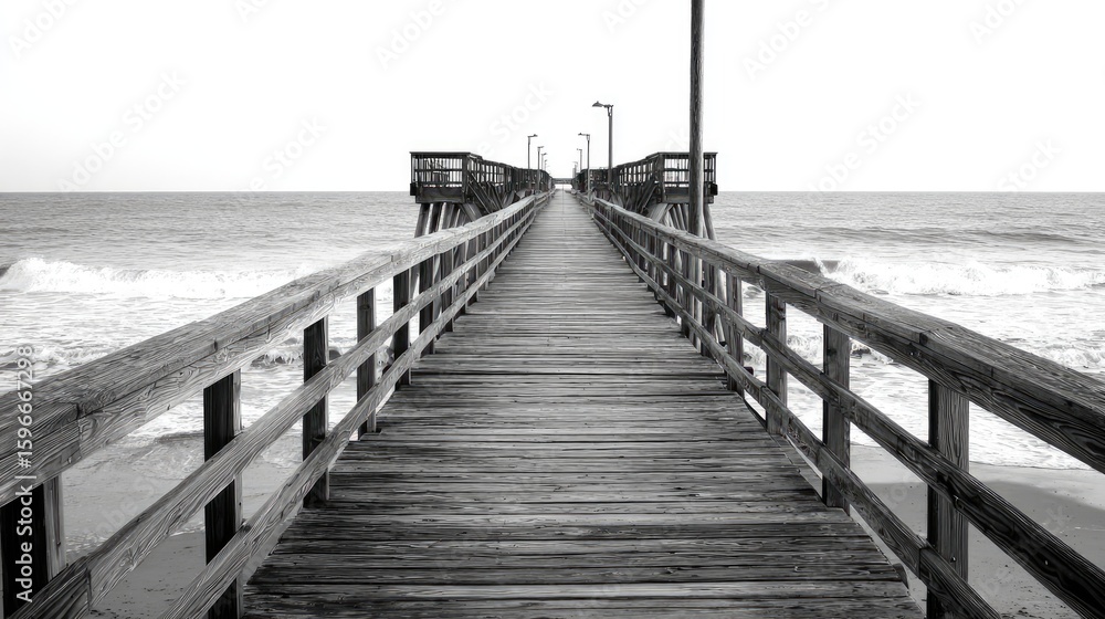 Obraz premium Long Pier Extending to the Ocean Black and White Seascape