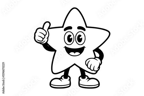Thumbs-Up Star Character – Bold Minimalist Vector Line Art for Apparel and Vinyl Cutting Generative ai 