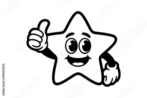 Thumbs-Up Star Character – Bold Minimalist Vector Line Art for Apparel and Vinyl Cutting Generative ai 