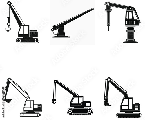Black Silhouette Set of Different Crane Species