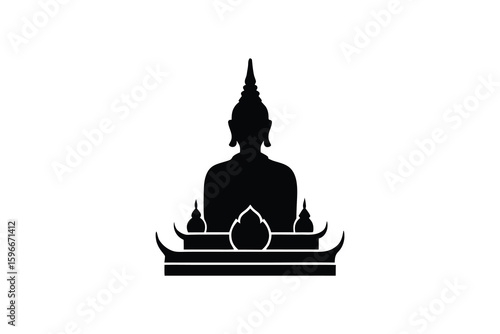 Elegant Buddha Statue in Black Silhouette on White Background Emphasizing Spiritual Serenity and Cultural Symbolism silhouette