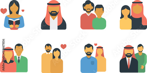 Diverse Middle Eastern People Vector Set Featuring Traditional Clothing and Modern Styles