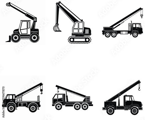 Variety of Crane Bird Silhouettes in Minimal Style