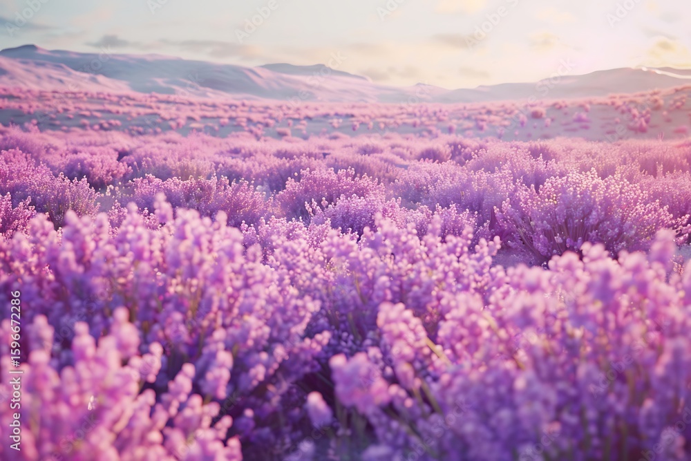 Fototapeta premium A field of lavender in full bloom with beautiful purple flowers
