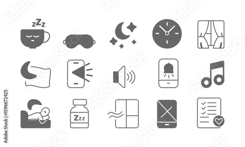 Sleep and Bedtime Icons and Relaxation Symbols