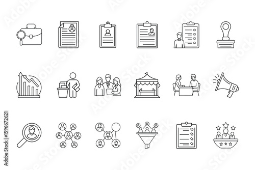 Set outline icons for employee recruitment human resources headhunting hiring