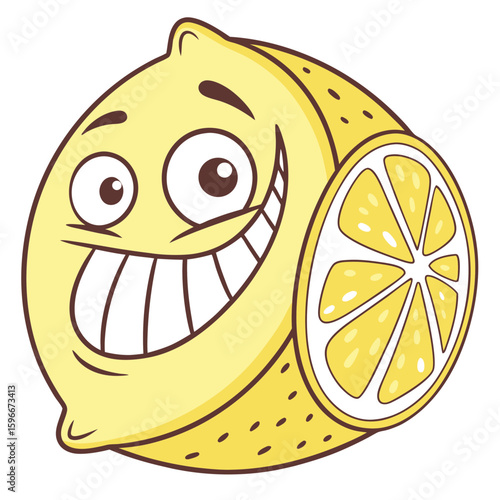 A happy cartoon lemon with a big grin