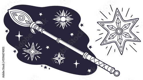 A magic wand with stars and sparkles