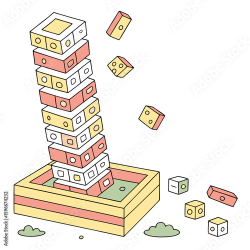A jenga tower toppling over