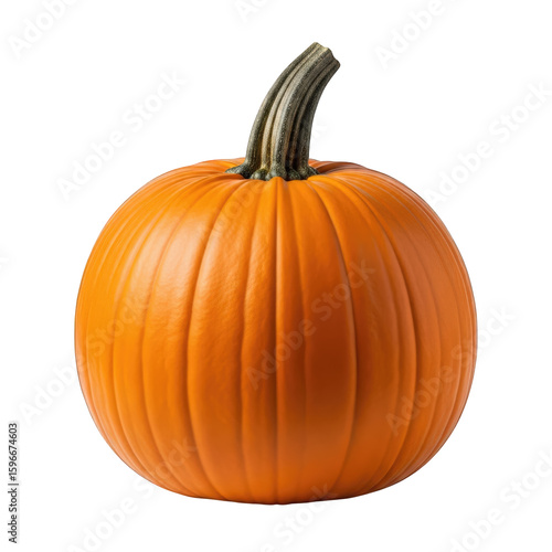 A single vibrant orange pumpkin with a green stem isolated on transparent background