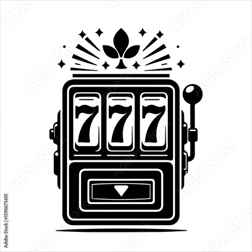 Minimalist Black and White Slot Machine Icon Vector of Jackpot on white background