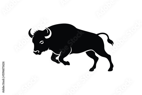 Charging Bison Silhouette Illustration Wild Animal American Buffalo Vector Graphic