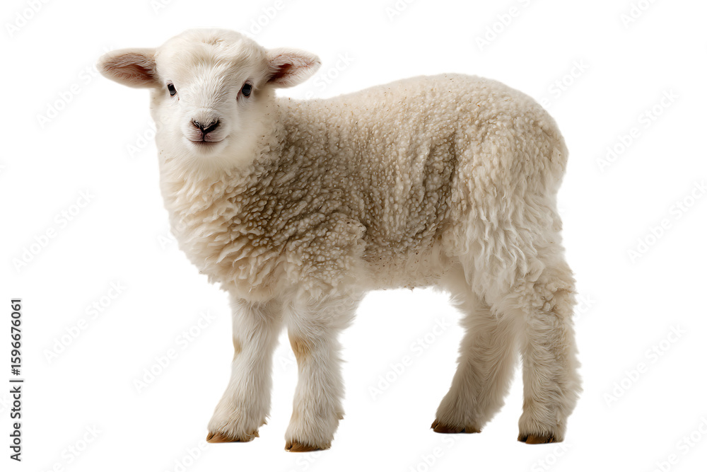 Fototapeta premium Adorable young lamb, fluffy white fleece