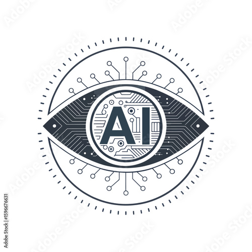 AI's Vigilant Gaze: A graphical depiction of artificial intelligence, encapsulated within a stylized eye, symbolizing the advanced technological reach and oversight capabilities