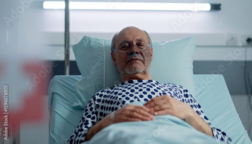 Elderly man sleeping in hospital bed