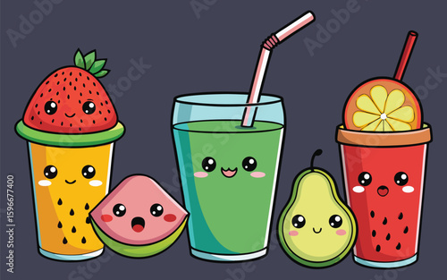 Vibrant assortment of fresh fruit and vegetable smoothies