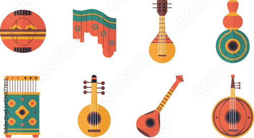 Traditional Stringed Instruments Vector Set Featuring Various Shapes and Designs