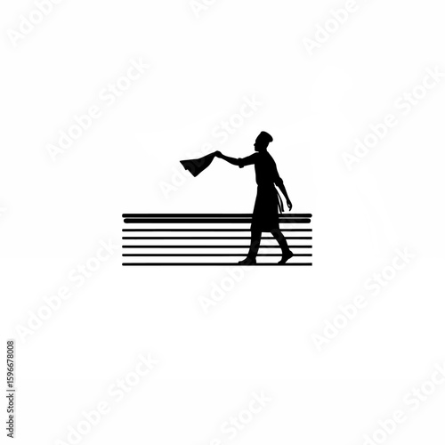 Chef wiping counter with cloth silhouette on white background