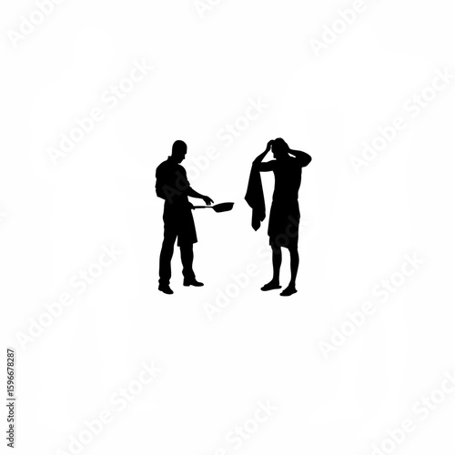 Chef wiping sweat while cooking silhouette on white background