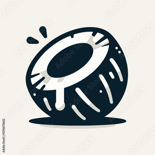 Stylized coconut icon with a dripping effect representing tropical flavors and healthy nutrition on a light background