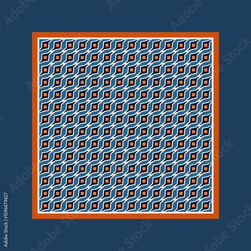 Square scarf design classic blue background. Out off season universal fashion accessory. High resolution image digital illustration. Modern colorful scarves fabric textile swatch all over print block.