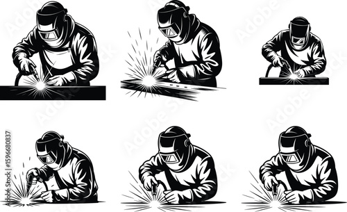 Welder Silhouette Vector Bundle – Industrial Worker, Welding Helmet, Construction Clipart Set