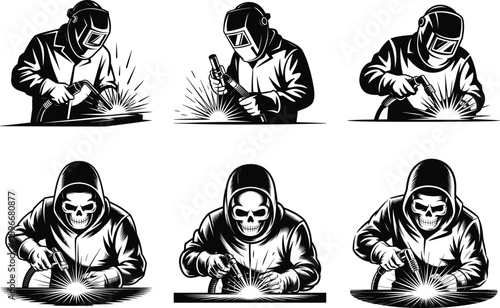 Welder Silhouette Vector Bundle – Industrial Worker, Welding Helmet, Construction Clipart Set