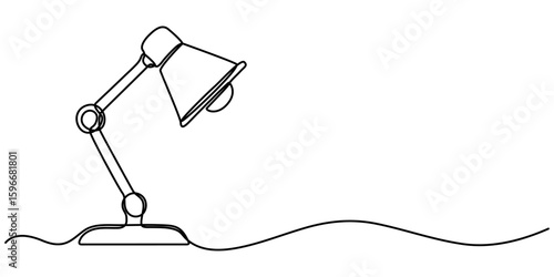 Continuous one line drawing. Lamp on the table. Vector illustration. Table stylish retro electric lamp. floor lamp . A simple line drawing of a desk lamp. 