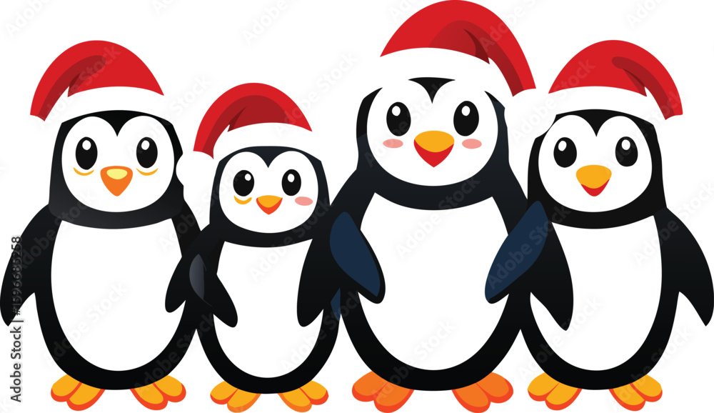 Naklejka premium Cute cartoon penguins in love on a snowy winter background, perfect for a funny Christmas or Valentine's Day card illustration