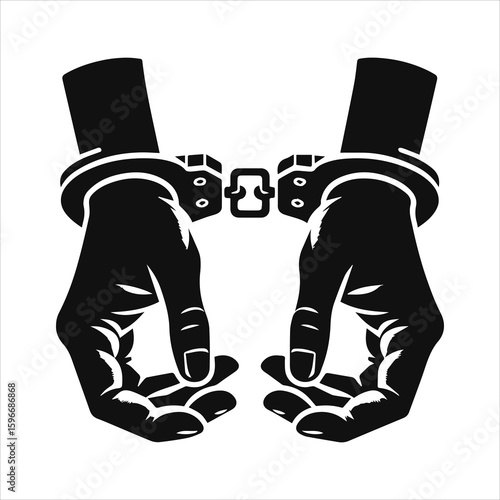 Black silhouette Handcuffed Hands Icon – Minimalist Black and White Vector on white background