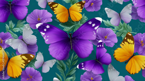 Vibrant Butterfly And Flower Pattern Wallpaper Background Illustration