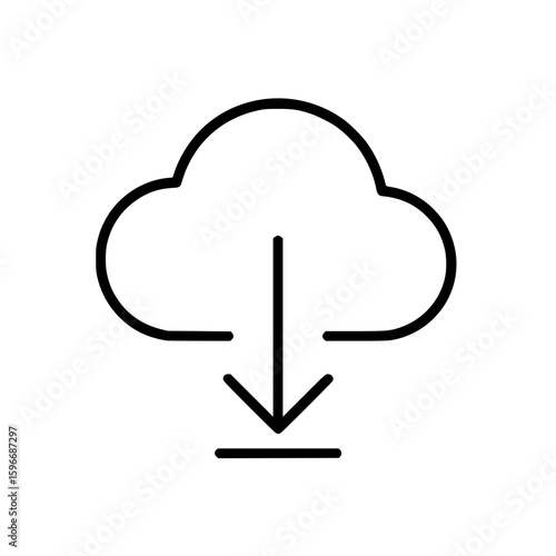 Isolated Black Cloud Download Arrow Line Icon