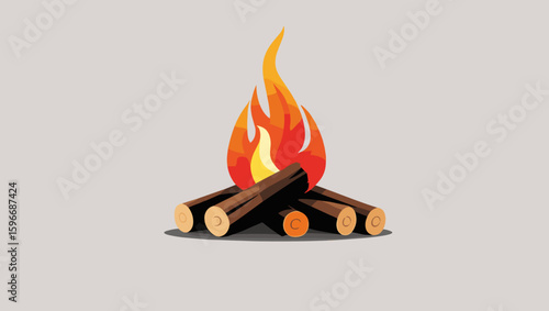 Stylized campfire illustration with logs and flames representing warmth and outdoor activity on a light background