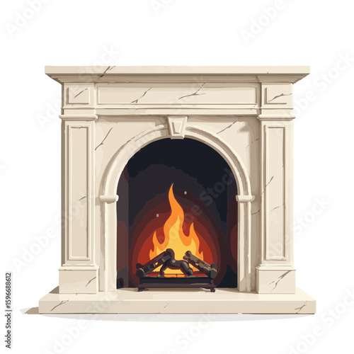 Vector illustration of fireplace with marble classic style on white background, home decor