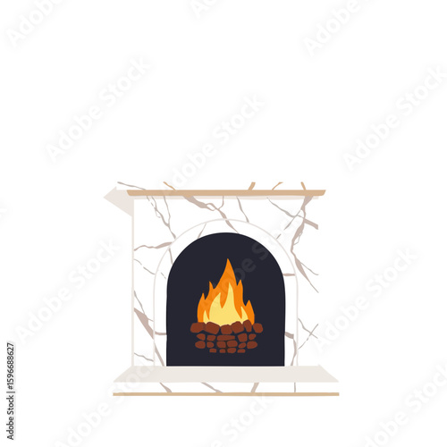 Vector illustration of fireplace with marble classic style on white background, home decor