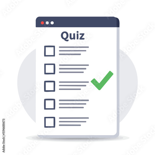 Vector illustration of quiz with checkmark icon on white background, education symbol