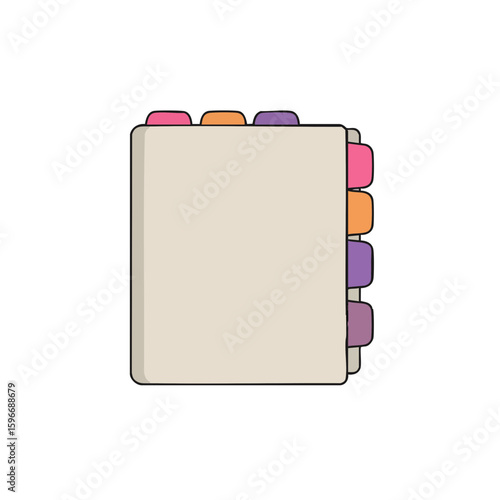 Vector illustration of textbook with tabs open on white background, study material