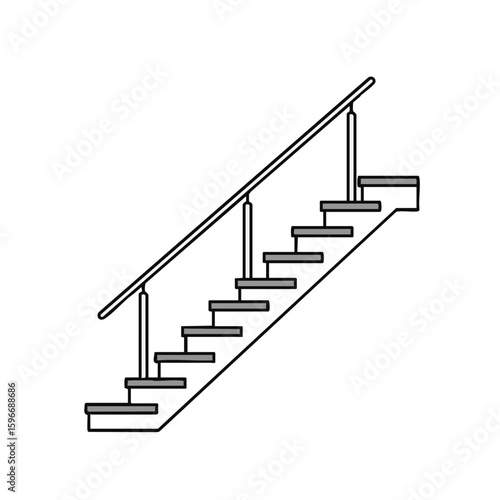 Fototapeta Naklejka Na Ścianę i Meble -  Vector illustration of stairs with rail side view on white background, architectural detail