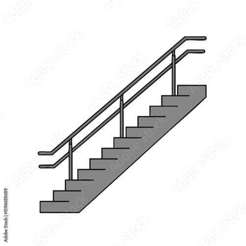 Vector illustration of stairs with rail side view on white background, architectural detail
