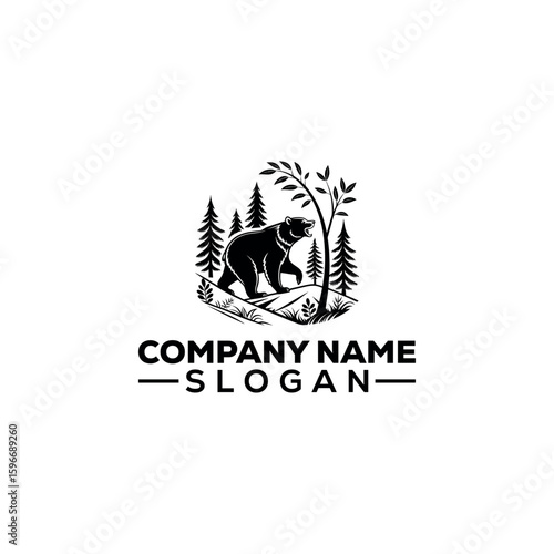 Cute Panda Climbing Bamboo Tree Logo